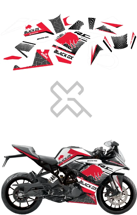 KTM RC 125/200/390 Black OX Edition Full Sticker, Printed In Premium Vinyl With FPF(Fade Protection Film), Water Proof, Pack Of 1 Compatible with Both Side, Precut Sticker